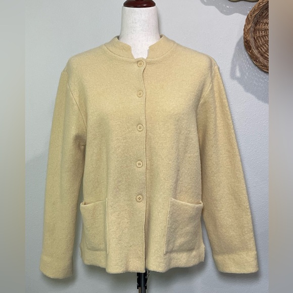 Vtg Yellow Button Up Wool Cardigan Knitted Jillian Jones Grannycore Size Small - Picture 1 of 14